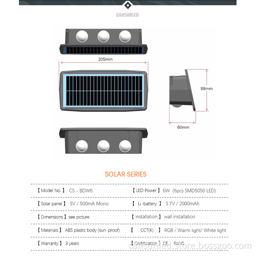 Factory Price Low Power Wholesale Solar RGB IP65 LED Wall Light
